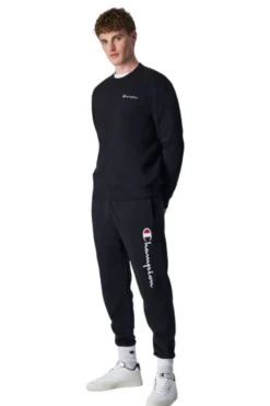 Calças De Ginástica Algodão Homem Champion Logo. Preto