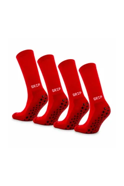 Pack 2 Pares Meias Futebol Grip Pro Antiderrapantes Vermelho