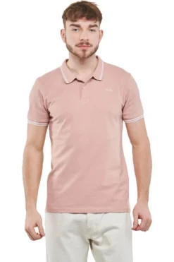 Polo De Manga Curta Homem Kappa Logo Ezio Slim. Rosa-branco