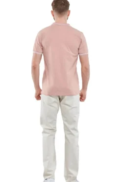 Polo De Manga Curta Homem Kappa Logo Ezio Slim. Rosa-branco