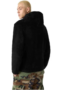 Sherpa Com Capuz E Logotipo Bordado Preto Polar Champion